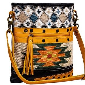 New Myra Western Boho Aztec Native American Crossbody Leather Trim Cowgi…